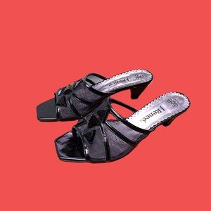 Women's J Renee Slides Heels Black Mesh Size 8.5M Square Toe